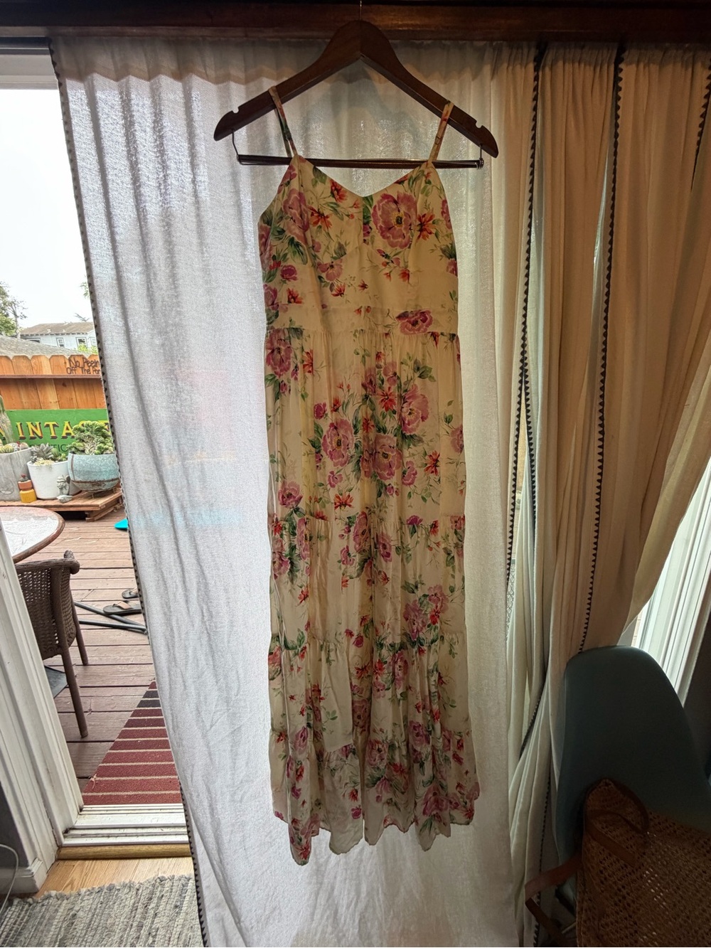 Yumi Kim Floral Cream Maxi Sundress with Pink Rose Print